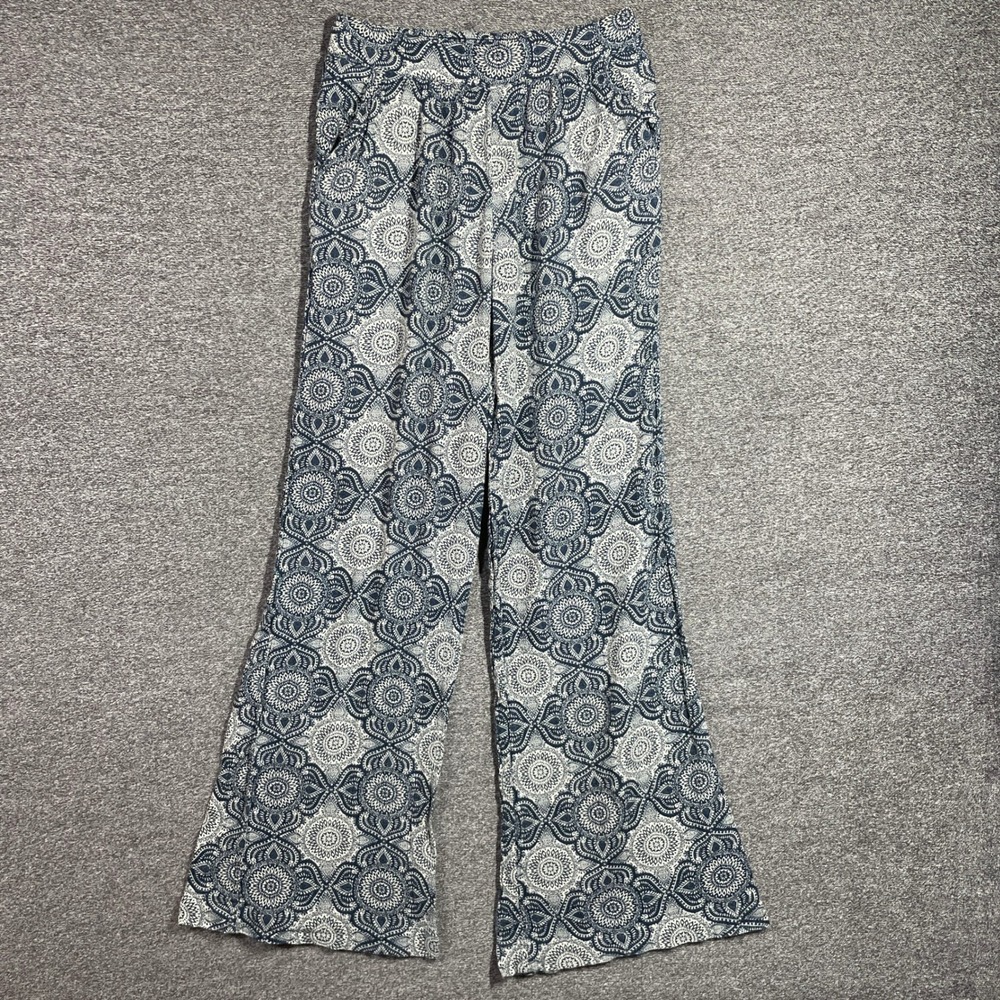 Sun & Shadow Blue White Medallion Paisley Wide Leg Boho Pants Small